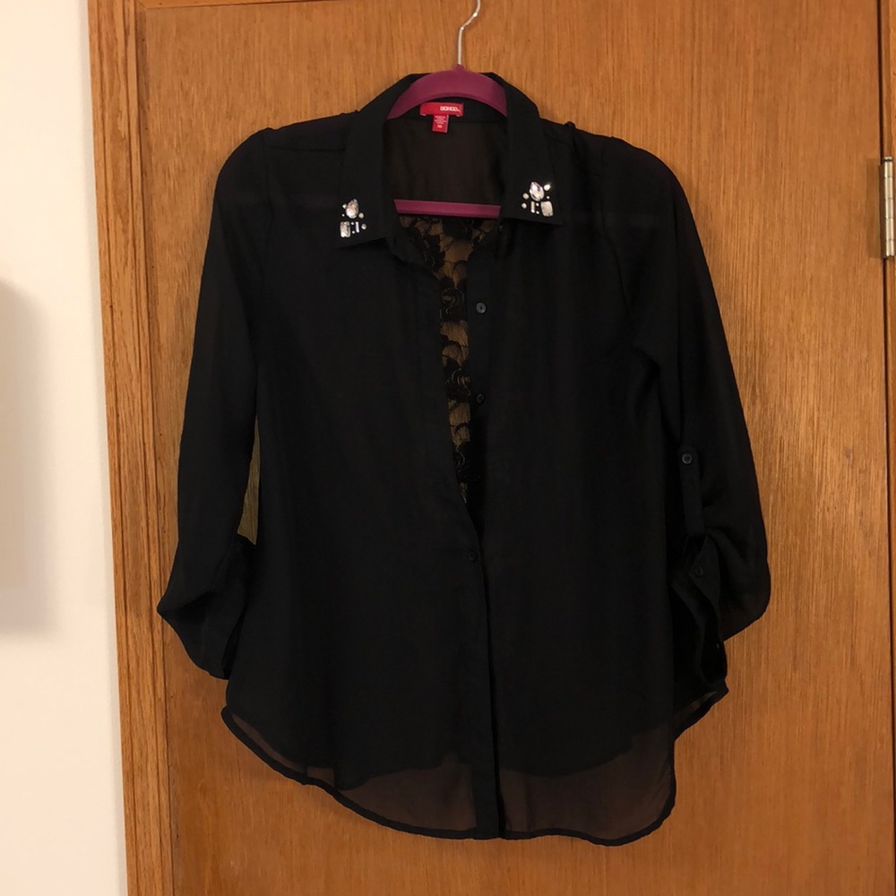 Sheer black top with lace back